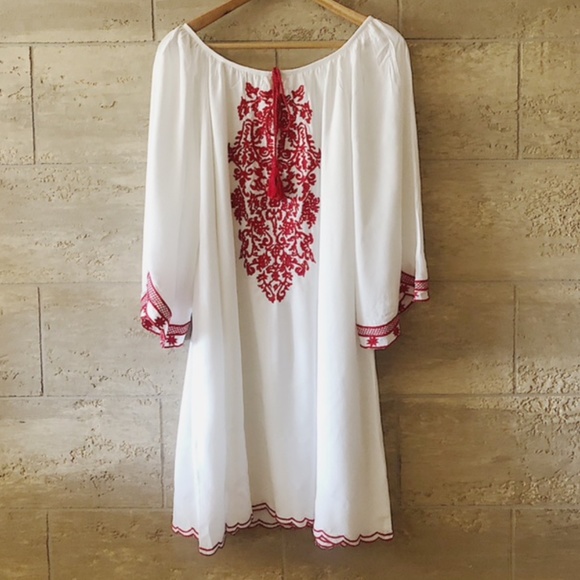 Raj White and Red Embroidered Dress - Picture 1 of 7